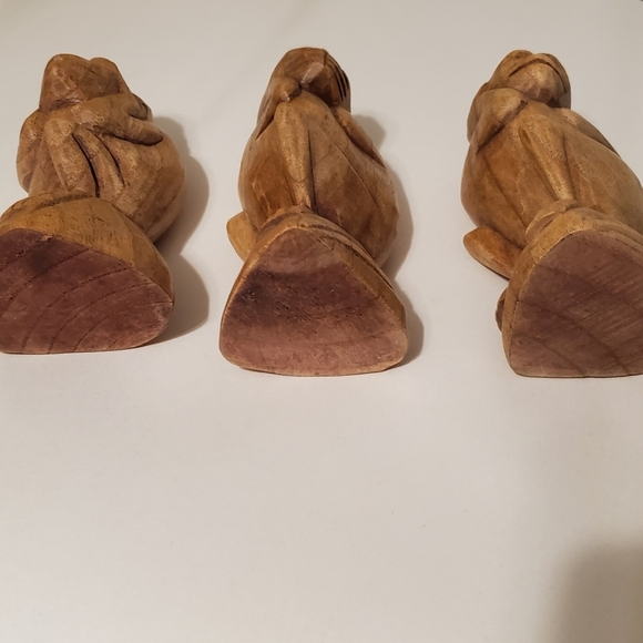 3 Wise Monkeys Vintage Wood Hand Carved See No Evil Hear No Evil Speak No Evil - Picture 8 of 10